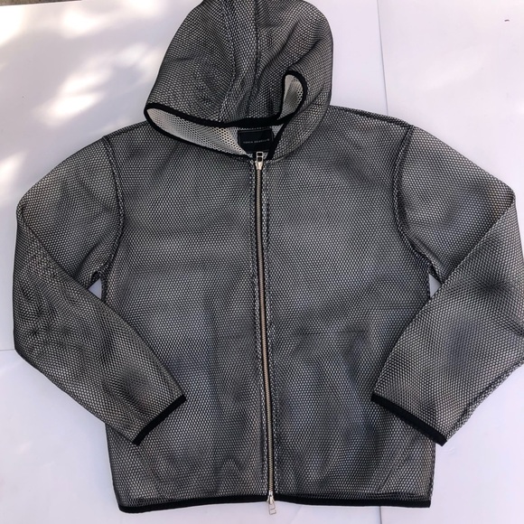 Tonia Debellis silver grey net jacket Designer Longsleeve Mesh Hooded Zip - Picture 10 of 14